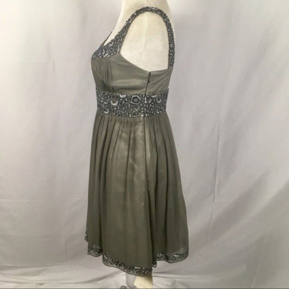 Adrianna Papell Evening Gray Beaded Sleeveless Dress Women Size 6 Formal Wedding - Picture 3 of 8